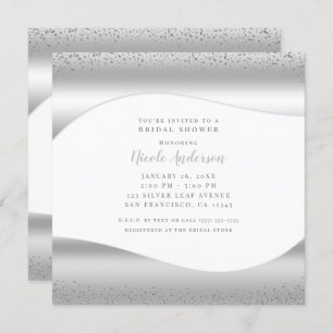 Silver Wave Sparkle Glitter Luxury Bridal Shower Invitation