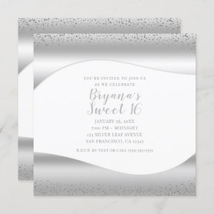 Silver Wave Sparkle Glitter Luxury Glam Sweet 16 Invitation