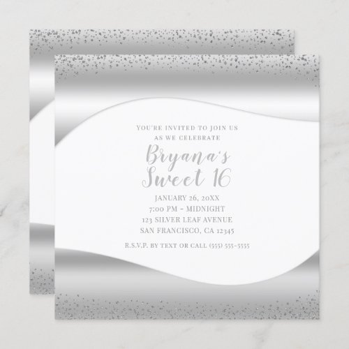 Silver Wave Sparkle Glitter Luxury Glam Sweet 16 Invitation