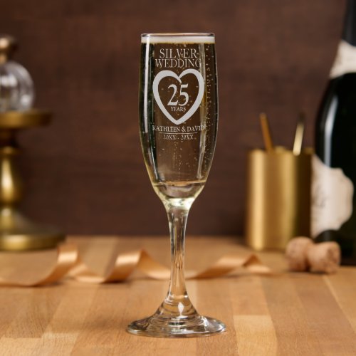 Silver wedding 25 years custom anniversary champagne flute