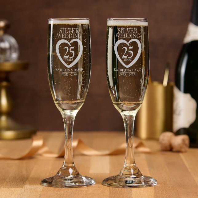 Silver wedding 25 years custom anniversary champagne flute (Party)