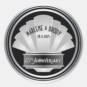 Silver Wedding 25th Anniversary Art Deco Gatsby Classic Round Sticker