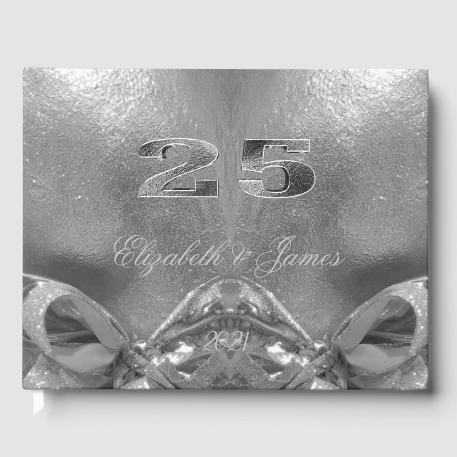Silver Wedding 25th Anniversary Chic Silver Gray Guest Book (Front)