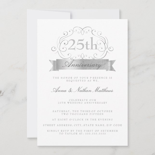 Silver Wedding 25th Anniversary Invitations (Front)