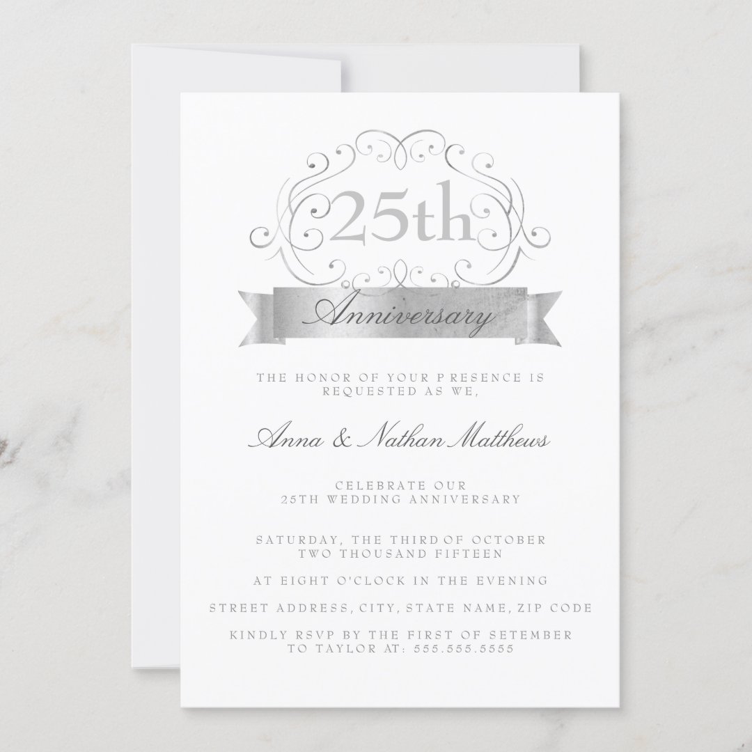 Silver Wedding 25th Anniversary Invitations | Zazzle