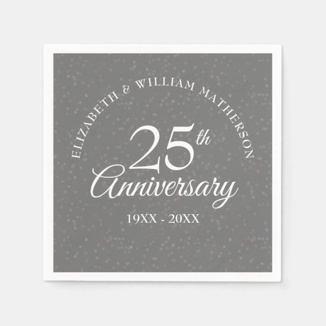 Silver Wedding 25th Anniversary Stardust Confetti Napkins (Front)