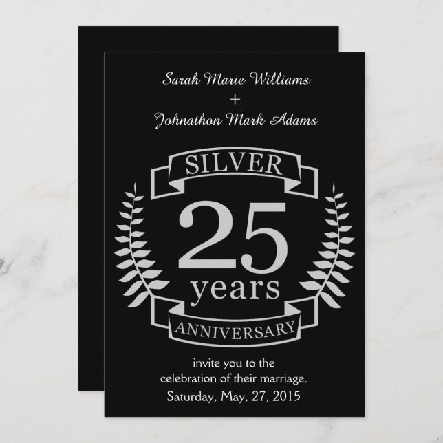 Silver wedding anniversary 25 years invitation (Front/Back)