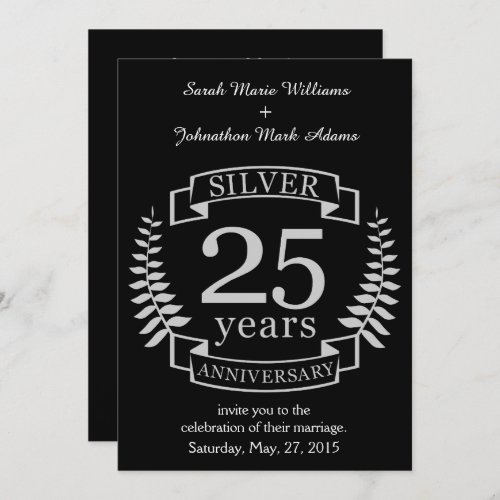 Silver wedding anniversary 25 years invitation