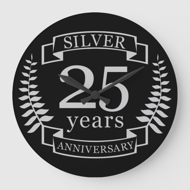 Silver wedding anniversary 25 years large clock (Front)