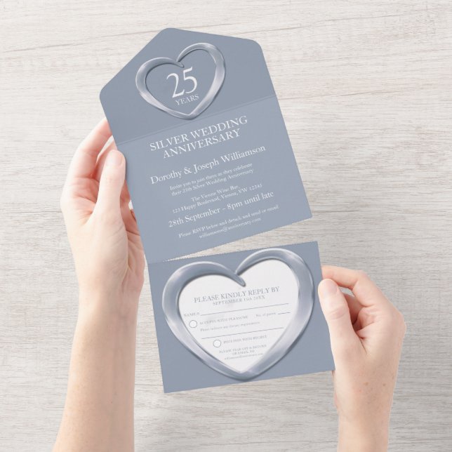 Silver wedding anniversary 25 years party event all in one invitation (Tearaway)