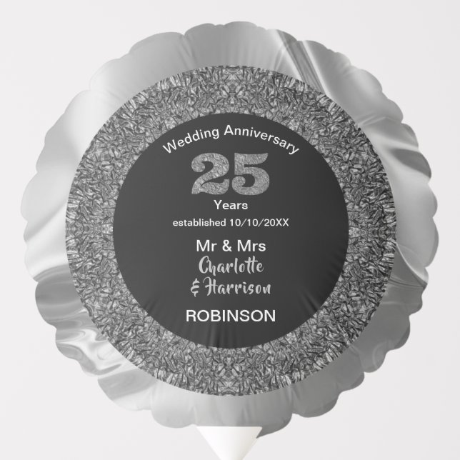 Silver Wedding Anniversary 25 Years Personalized Balloon (Front)