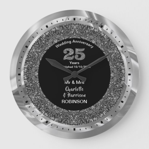 Silver Wedding Anniversary 25 Years Personalized Large Clock