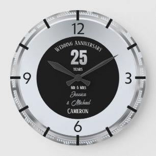 Silver Wedding Anniversary 25 Years Personalized Large Clock