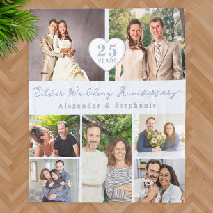 Silver Wedding Anniversary 25 Years Photo Collage Fleece Blanket