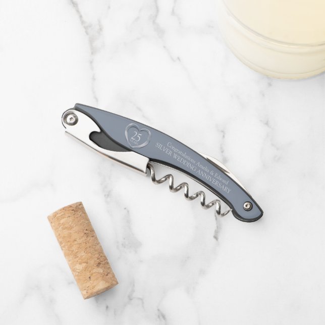 Silver wedding anniversary 25 years photo reverse waiter's corkscrew (Front)