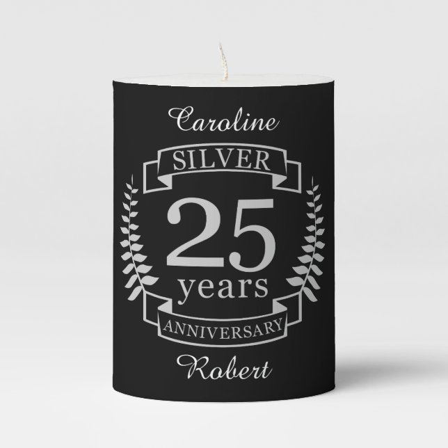 Silver wedding anniversary 25 years pillar candle (Front)