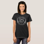 Silver wedding anniversary 25 years T-Shirt<br><div class="desc">A design to celebrate 25 years of marriage. This design has a silver (grey) colored laurel design on a black background. Silver is the traditional gift for this occasion. The text reads Silver 25 years anniversary. A romantic design to celebrate your 25th year of marriage. If you would like any...</div>