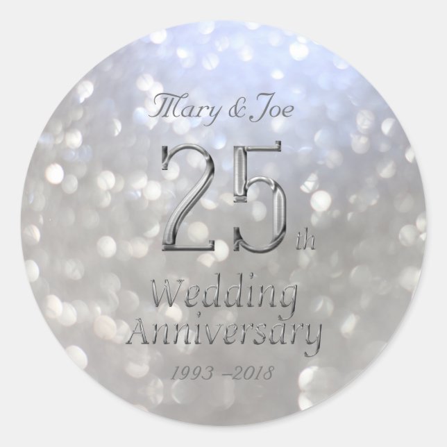Silver Wedding Anniversary 25th Anniversary Bokeh Classic Round Sticker (Front)
