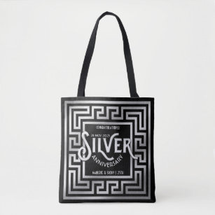 a tote bag made from high-quality fabric that print name, date, and congratulation 25th-anniversary message is the greatest gift for 25th anniversary