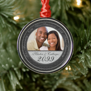 Silver Wedding Anniversary 25th Damask Photo Metal Metal Ornament