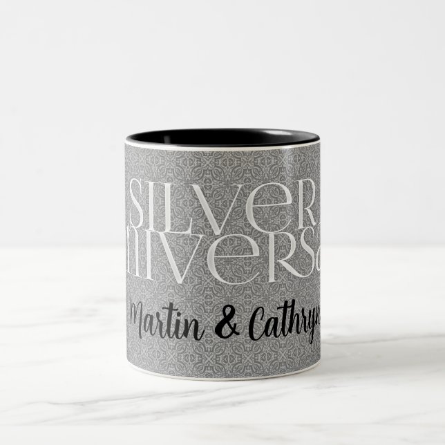 Silver Wedding Anniversary 25th in Silver Two-Tone Coffee Mug (Center)