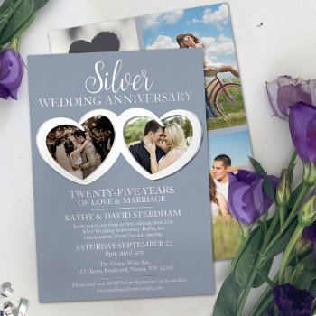 Silver Wedding Anniversary 25th Party 6 Photos Foil Invitation by mylittleedenweddings at Zazzle