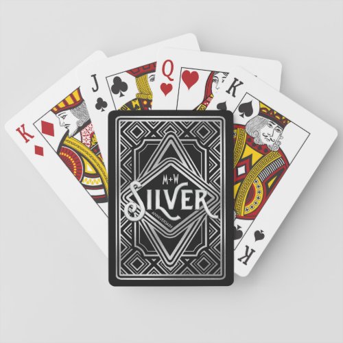 Silver Wedding Anniversary Art Deco Glitter 25th Poker Cards