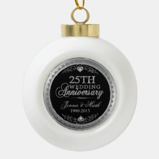 Silver Wedding Anniversary Ceramic Ball Christmas Ornament