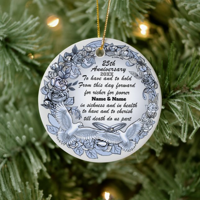 Silver Wedding Anniversary custom  Ceramic Ornament (Tree)