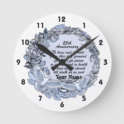Silver Wedding Anniversary custom name Clock