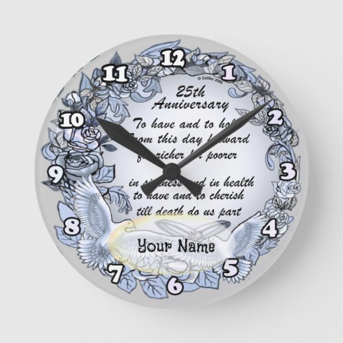 Silver Wedding Anniversary custom name Clock