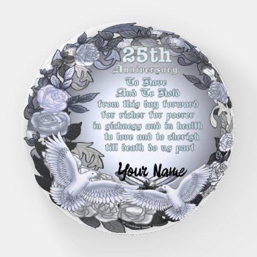 Silver Wedding Anniversary dome Paperweight