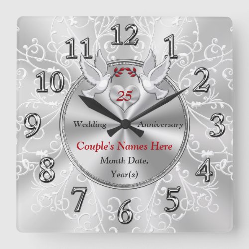Silver Wedding Anniversary Gift Ideas Anniversary Square Wall Clock