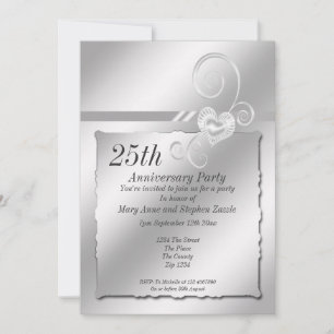 Silver Wedding Anniversary Heart Invitation