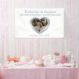 Silver Wedding anniversary heart photo white Banner