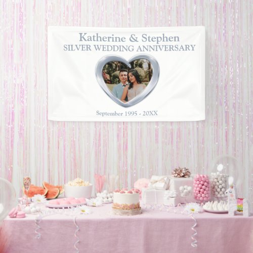Silver Wedding anniversary heart photo white Banner