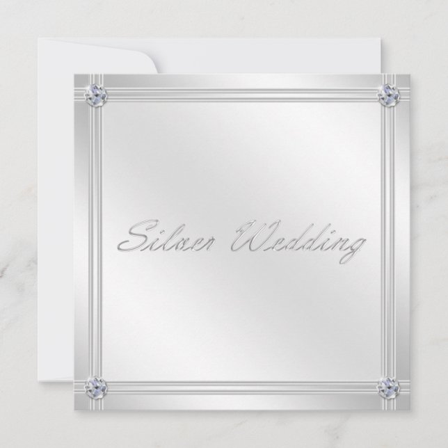 Silver Wedding Anniversary Invitation with Diamond (Front)