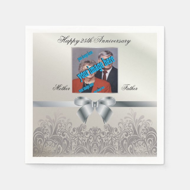 Silver Wedding Anniversary Lovely Retro Design Napkins (Front)