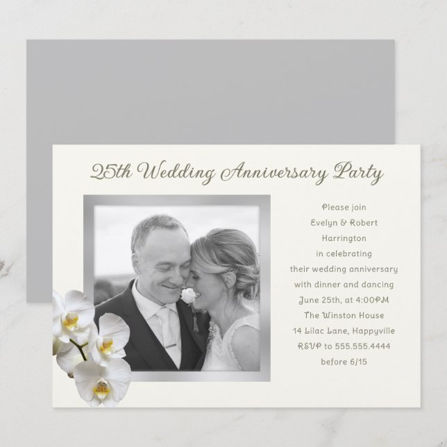 Silver Wedding Anniversary Orchids Photo Template (Front/Back)