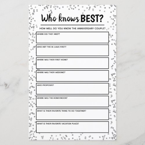 Silver Wedding Anniversary Party Game