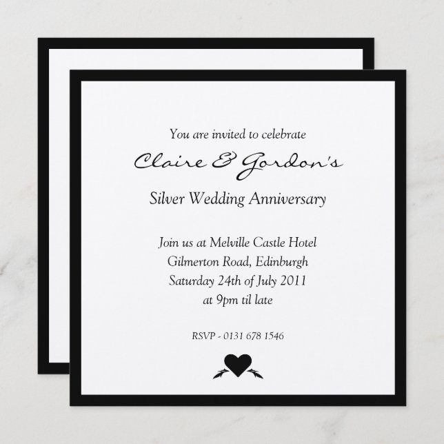 Silver Wedding Anniversary Party Invitation (Front/Back)
