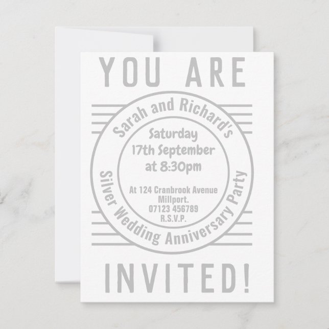 Silver Wedding Anniversary Party Invitation (Front)