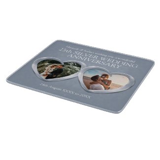 Silver wedding anniversary past present photo cutting board