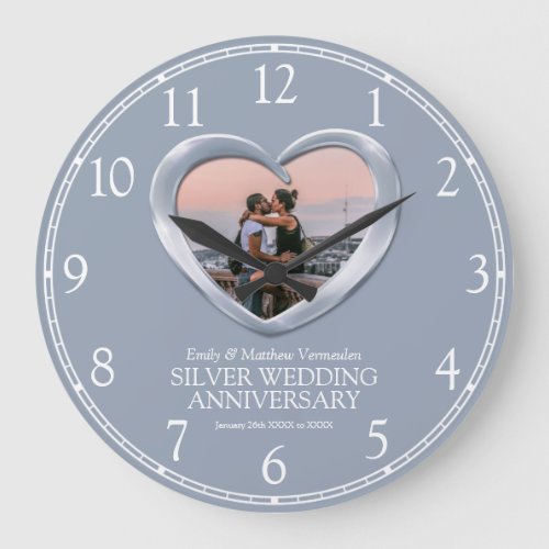 Silver wedding anniversary photo heart numbers  large clock