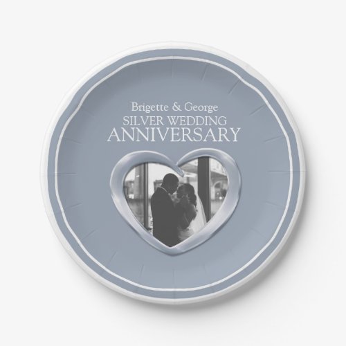 Silver Wedding Anniversary photo heart paper plate