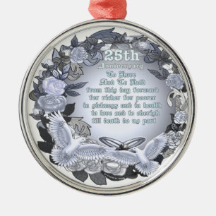 Silver Wedding Anniversary Premium Round Ornament