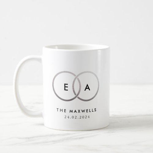 Silver Wedding Bands Monogram with Date Coffee Mug