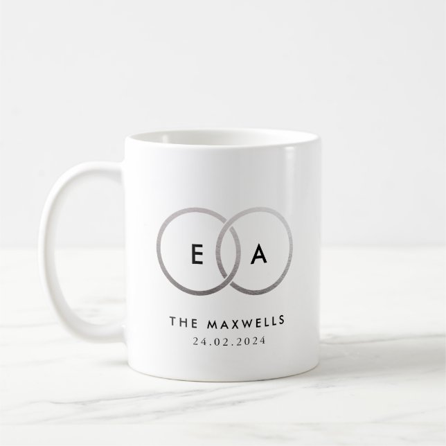 Silver Wedding Bands Monogram with Date Coffee Mug (Left)