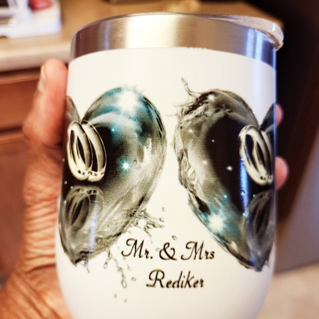 Silver Wedding Bands of Love Inside Crystal Heart Thermal Wine Tumbler (Creator Uploaded)