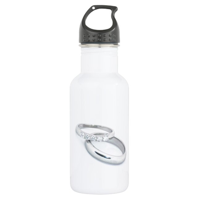 Silver Wedding Bands Save the Date Water Bottle (Front)